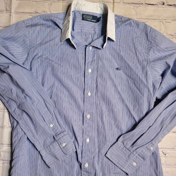 Polo Ralph Lauren Blue Striped Button Down Men's XL - Picture 1 of 5